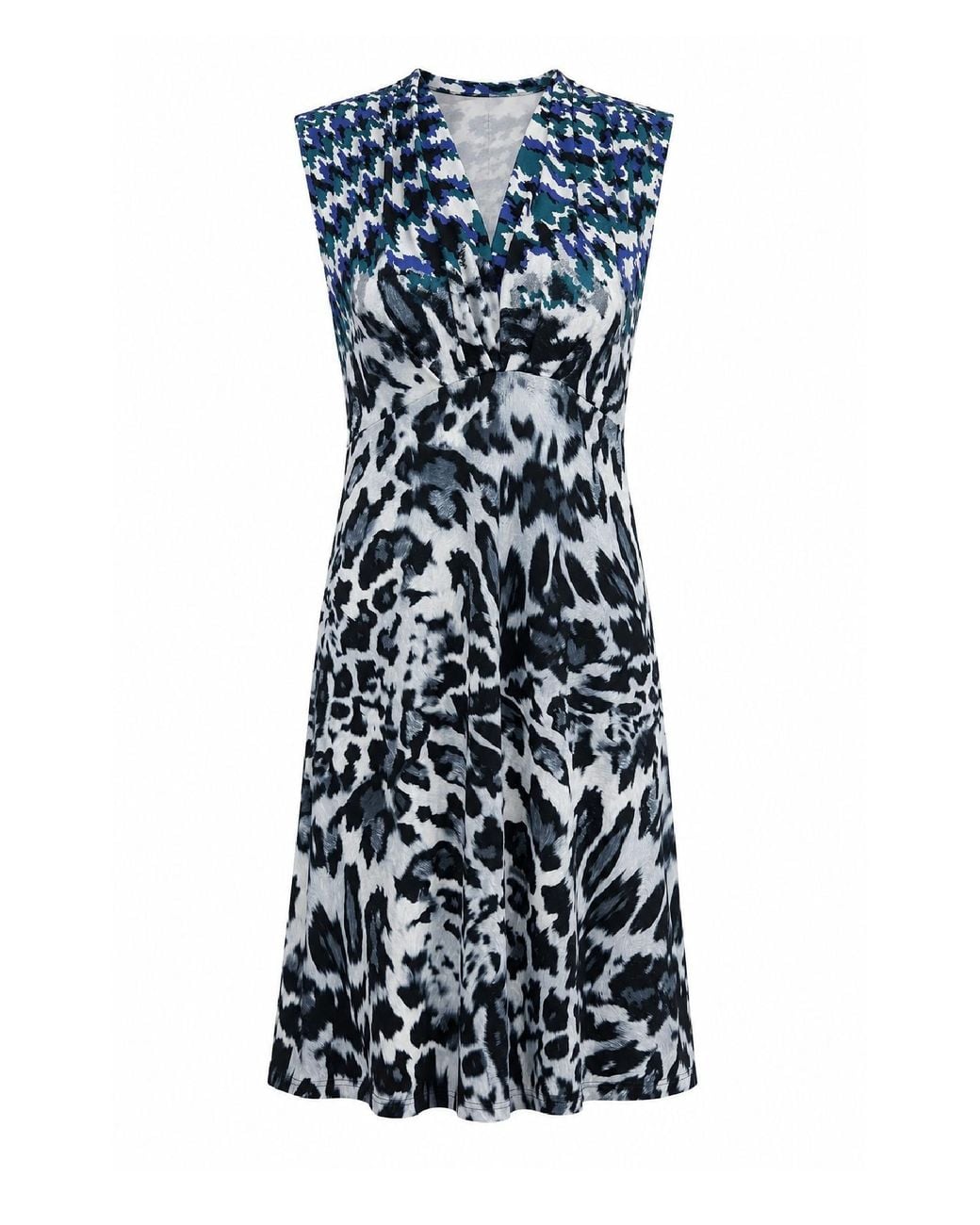 Conquista Blue Abstract Animal-Print Midi Dress