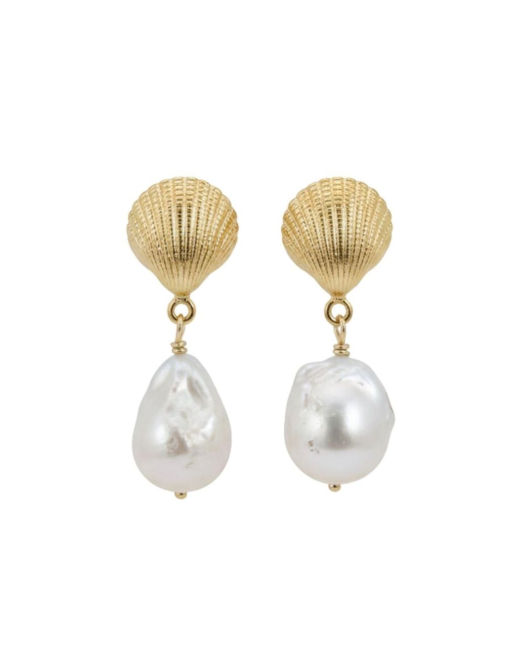 LINYA JEWELLERY Metallic Seashell Baroque Pearl Dangle Earrings