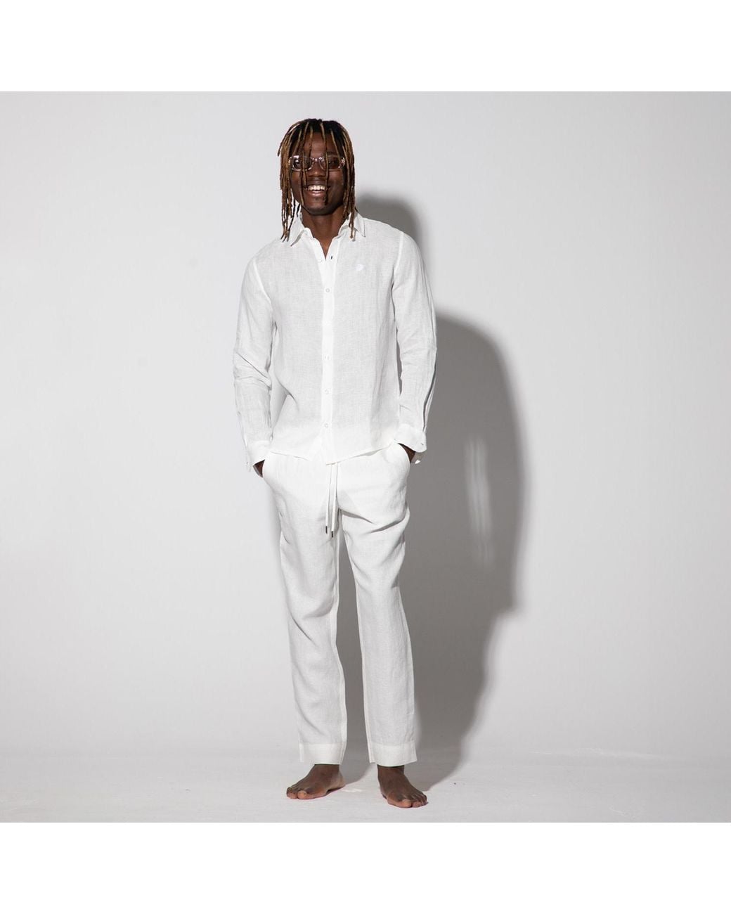 Maison Tangerine White Linen Long Pants For for men