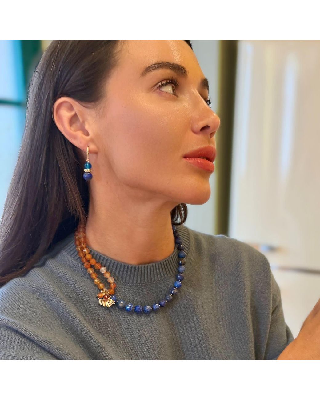 Farra Blue Lapis And Agate Earrings