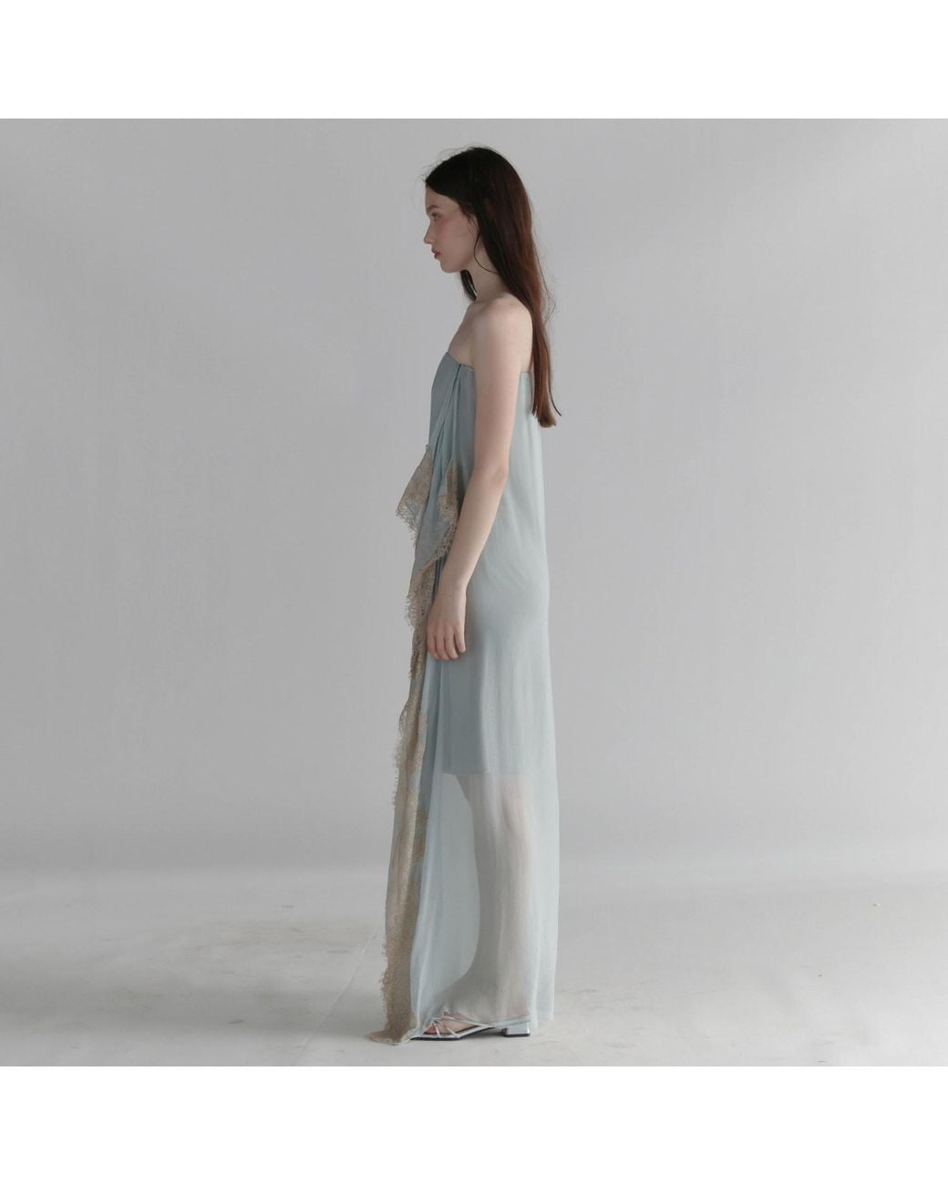 Belsize25 Gray Moonlight Dress – Misty Strapless Lace Maxi Dress