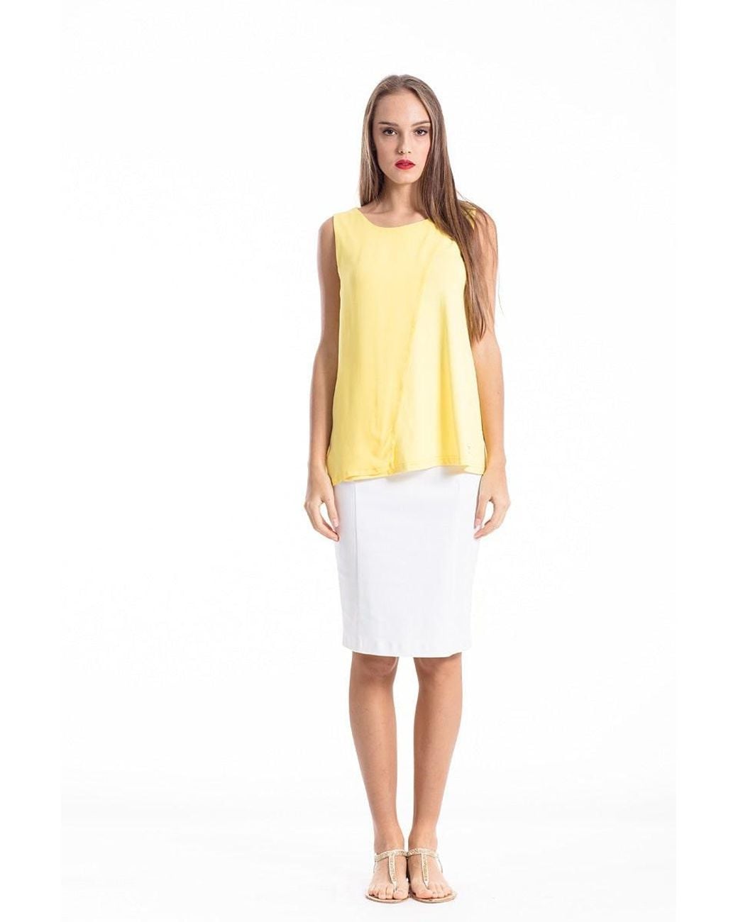 Conquista Yellow Sheer Detail Sleeveless Stretch Top