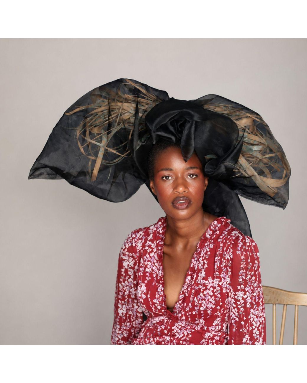 Miro Misljen Black Nocturne Sculptural Veil Headpiece