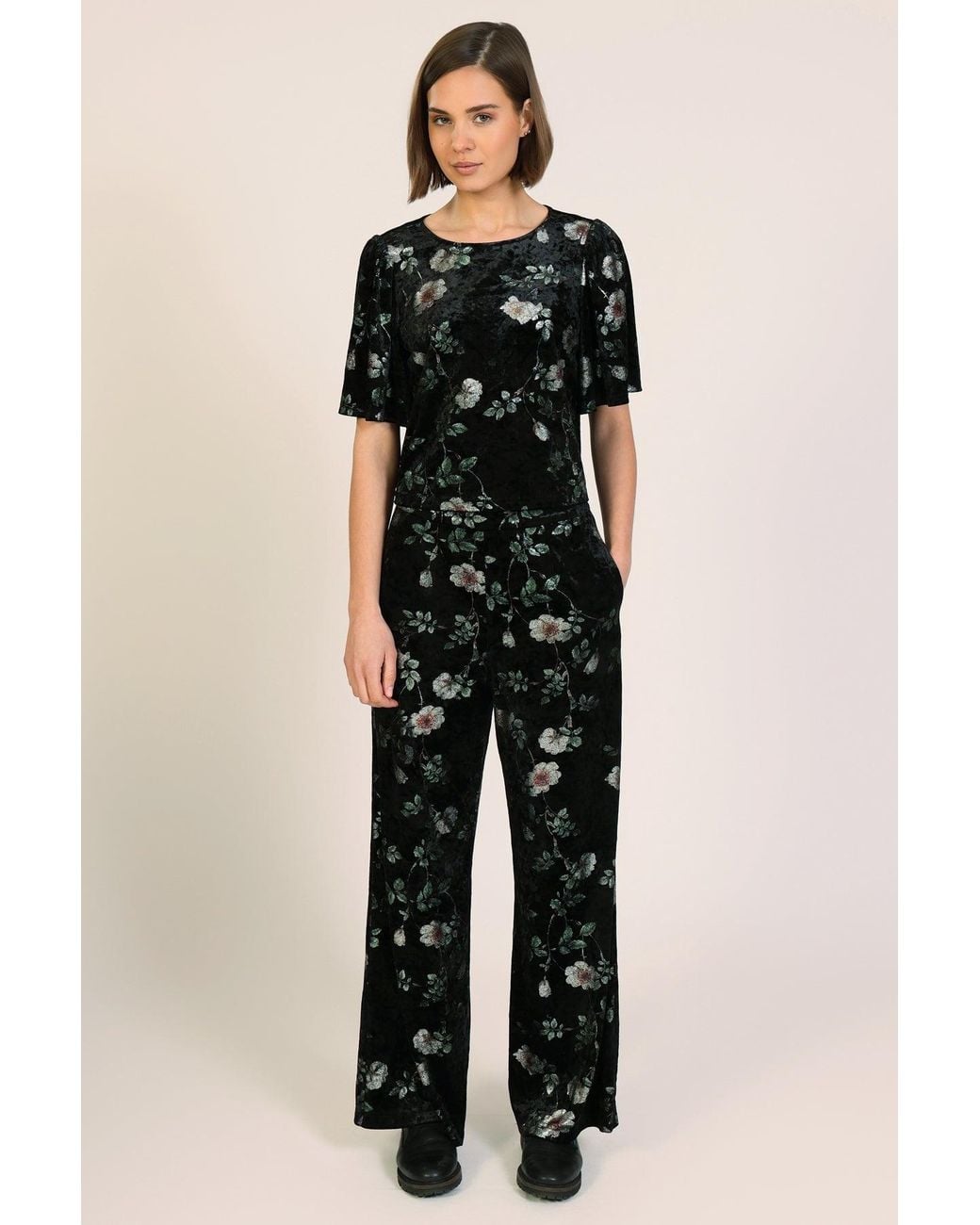 Traffic People Black Swan Song Metallic Floral Velvet Rene Blouse