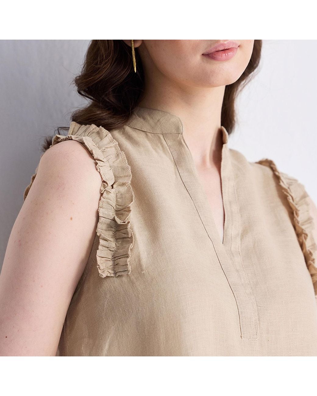 REISTOR Natural Neutrals Sleeveless Hemp Top With Ruffles