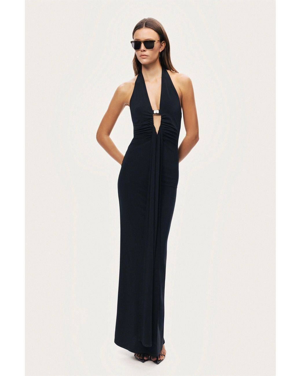 Nocturne Black Halter Neck Cut-Out Maxi Dress