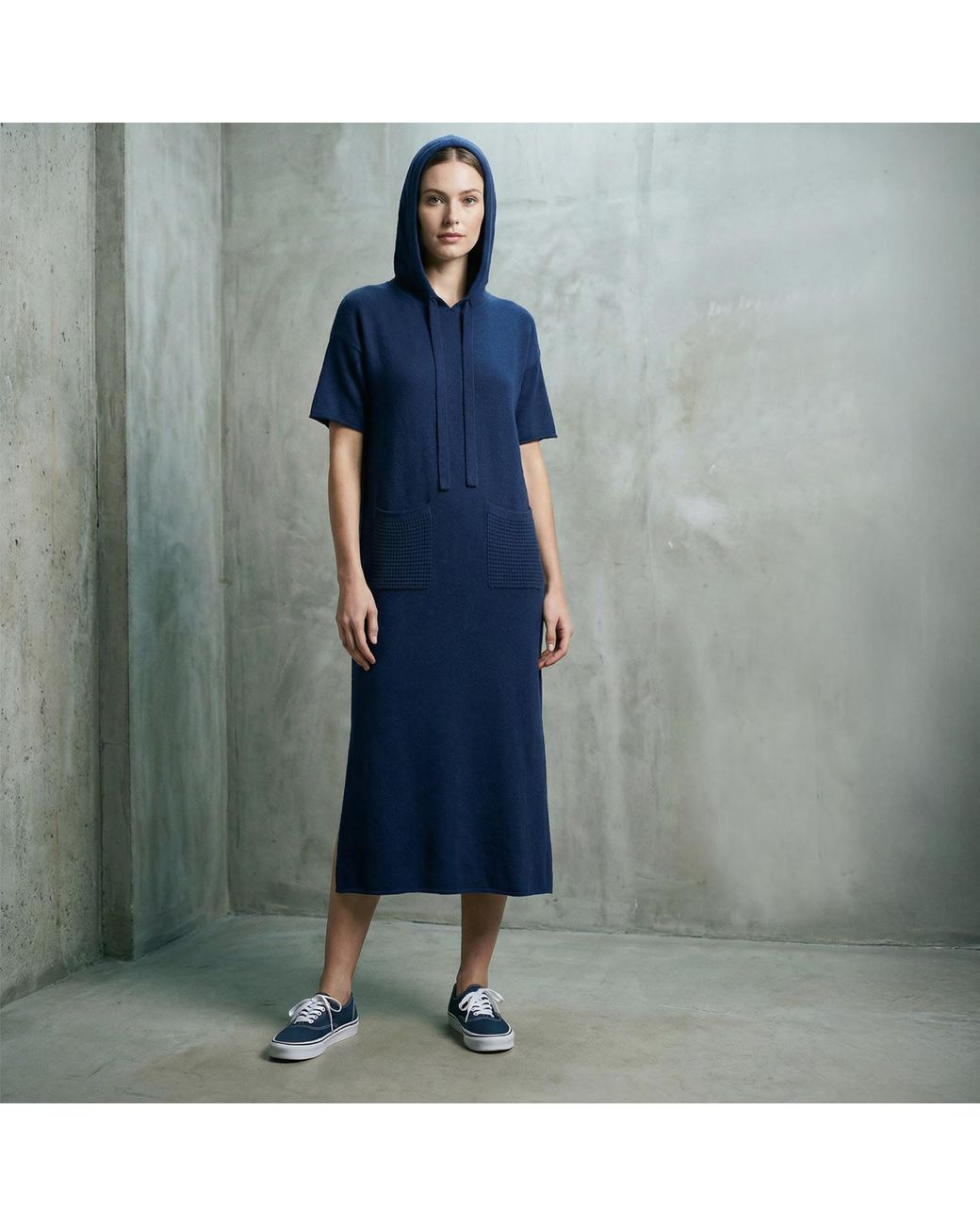 Zenzee Blue Cotton Hoodie Dress