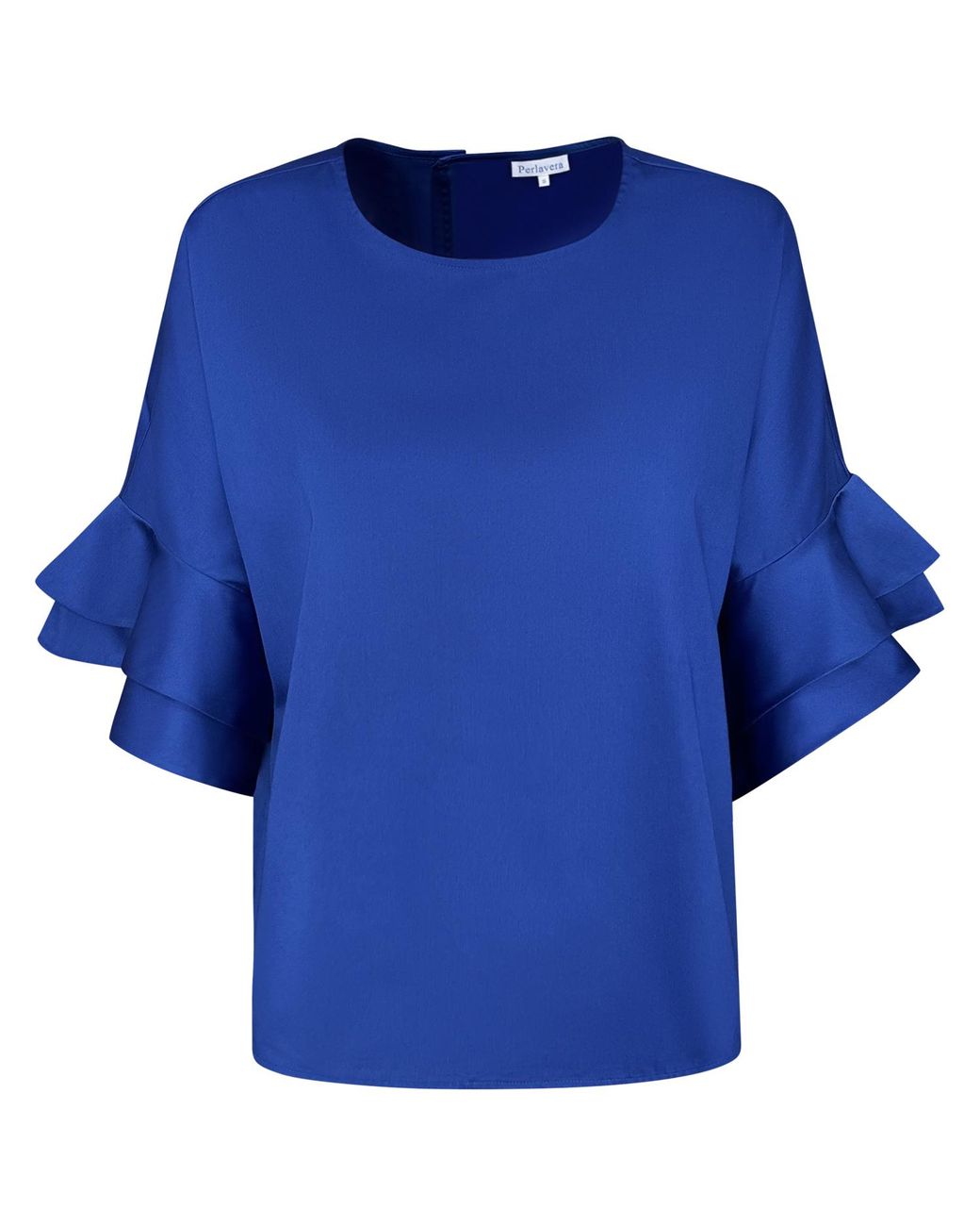 Perlavera Blue Cosy Solid Azure Cotton Flare Sleeve Top