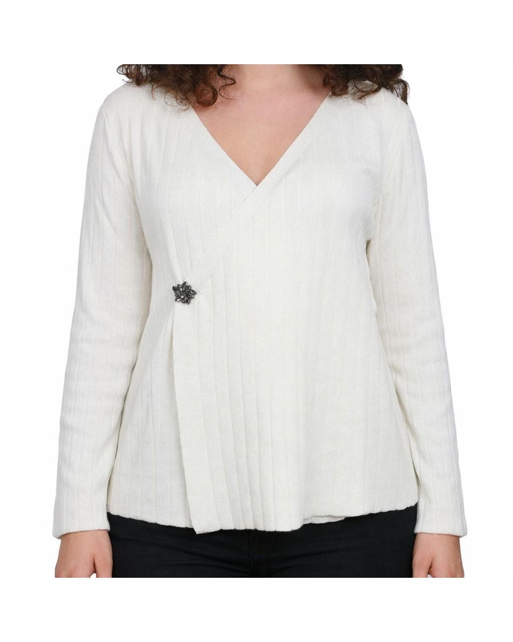 Nuvv Collection White Ivory Ribbed Wrap Knit Sweater