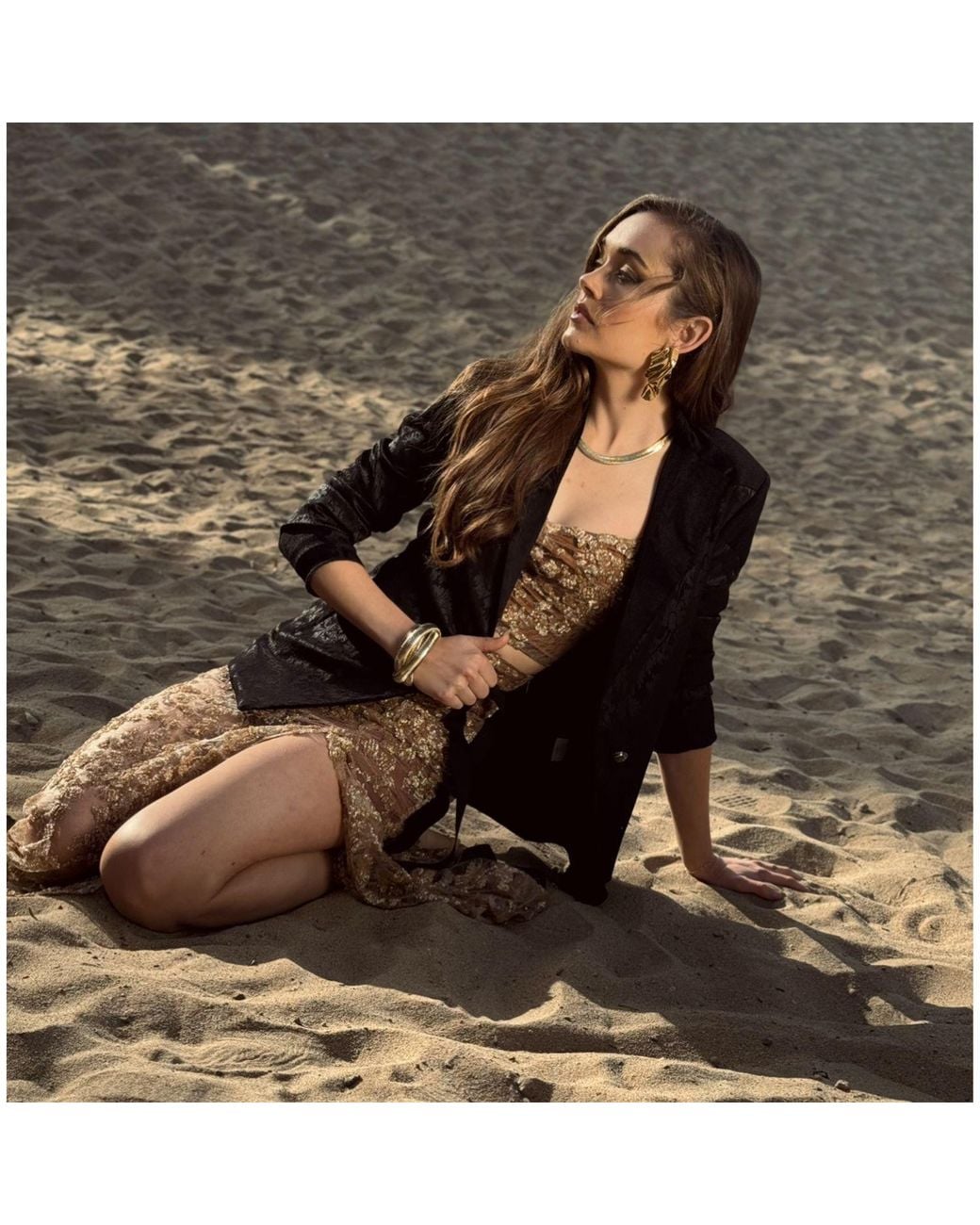 LAHIVE Natural Genevive Sequin Skirt