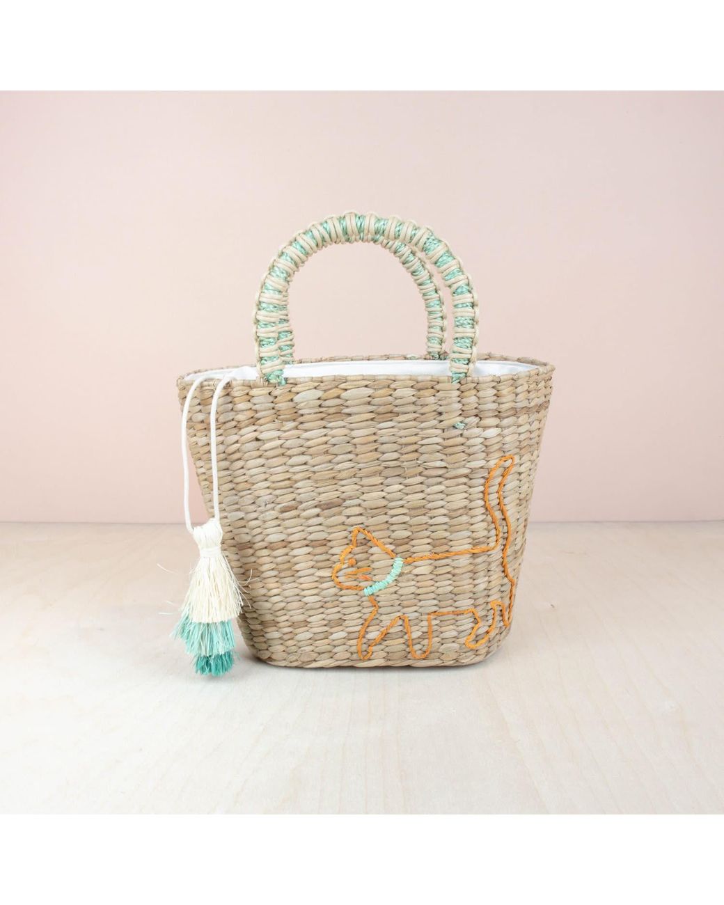 LIKHÂ Metallic Mini Tote Bag With Embroidered Cat