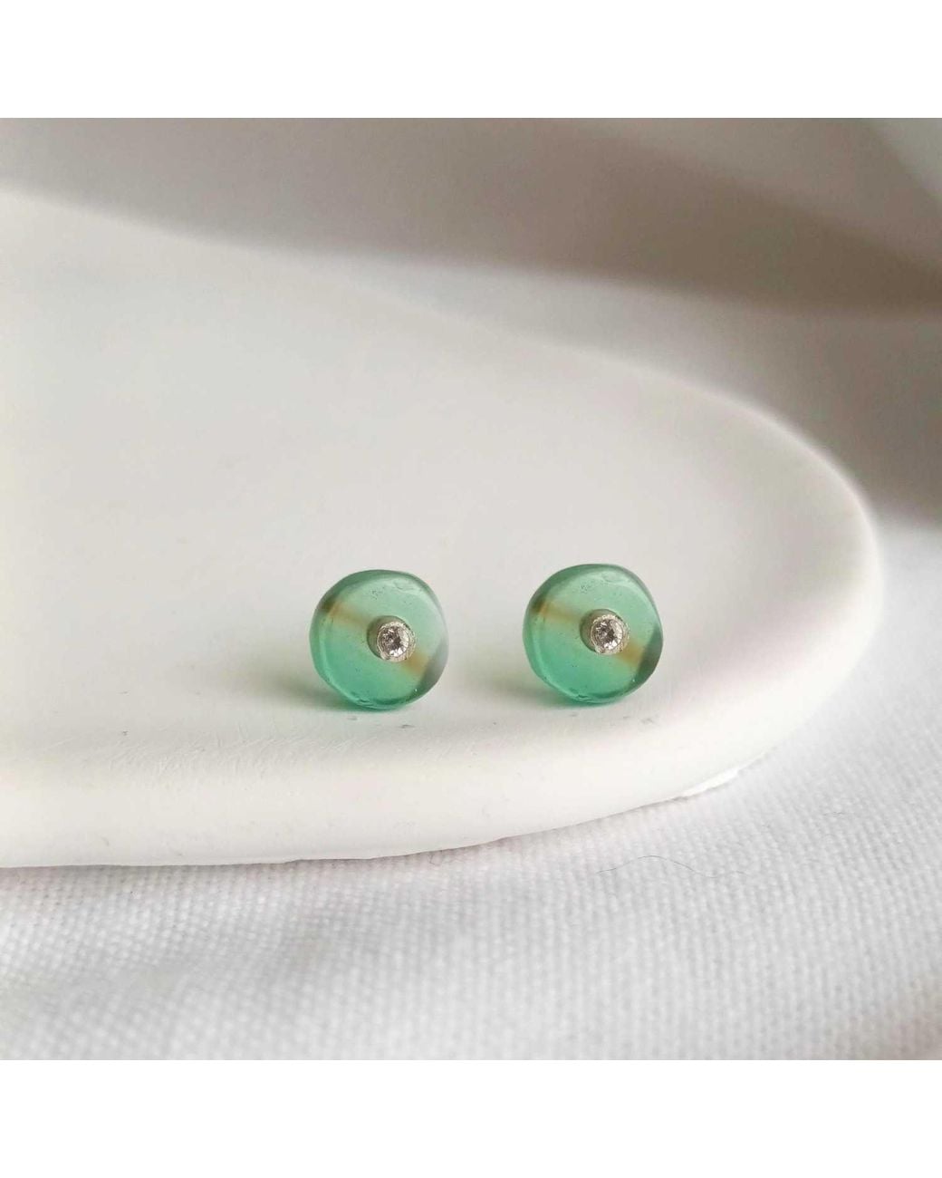 Lily Flo Jewellery Green Onyx Lab Grown Diamond Stud Earrings