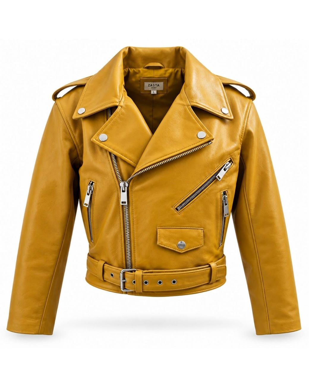 Zasta Studio Yellow Cropped Biker Leather Jacket