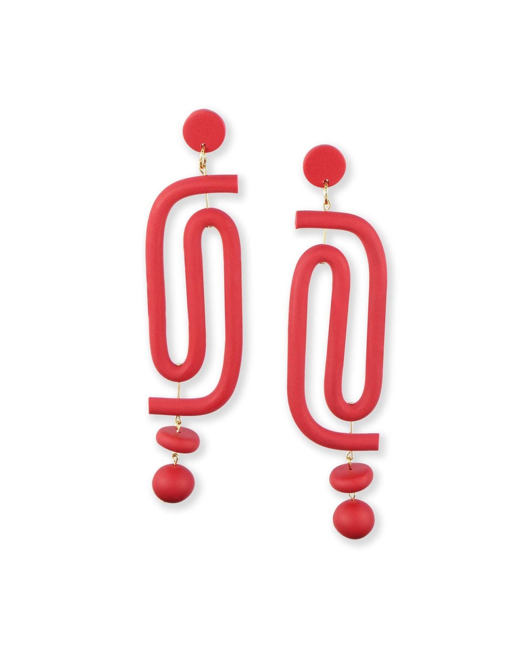By Chavelli Red Labyrinth Dangly Statement Earrings