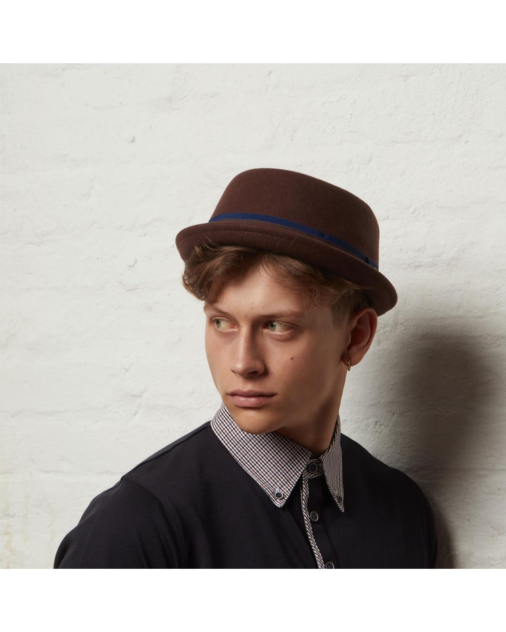 Dasmarca Hats Brown Leo Felt Skimpy Brim Short Brim Rude Boy Mod Style Porkpie Hat for men