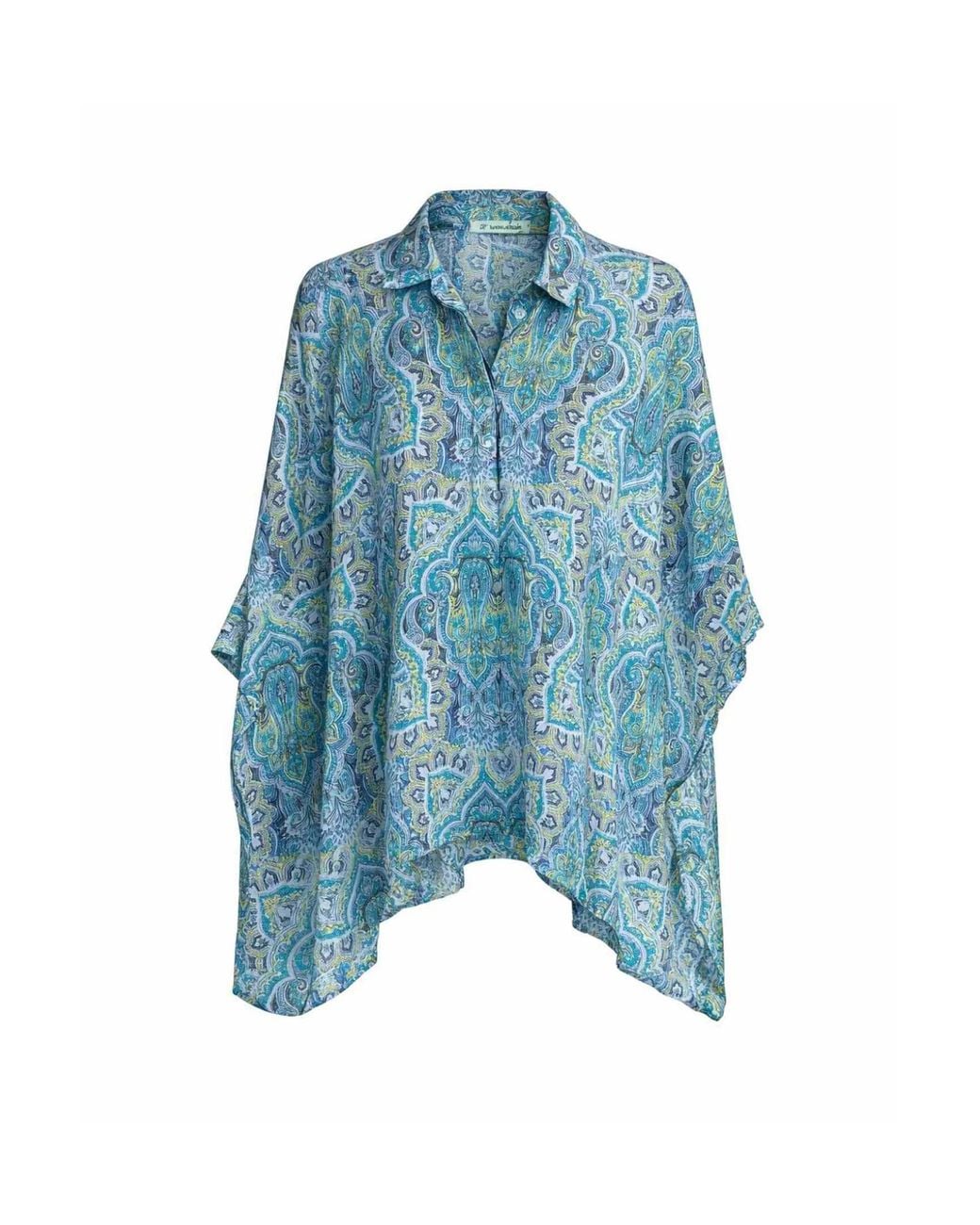Conquista Blue Oversized Printed Shirt With Flowing Silhouette – Relaxed Elegance & Modern Comfort