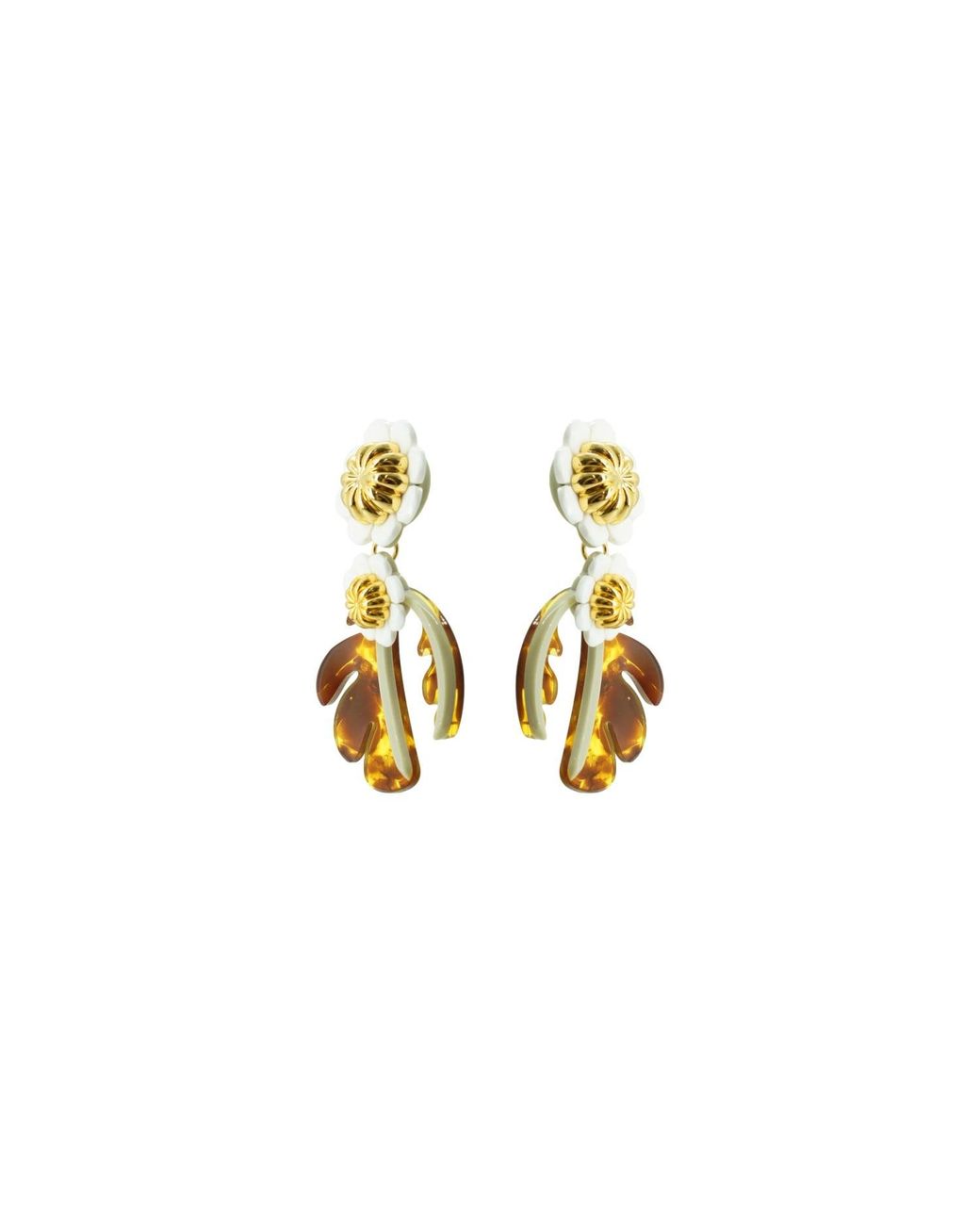 Gissa Bicalho Metallic Neutrals Handmade Acrylic Earring Cosmos Flower Caramel
