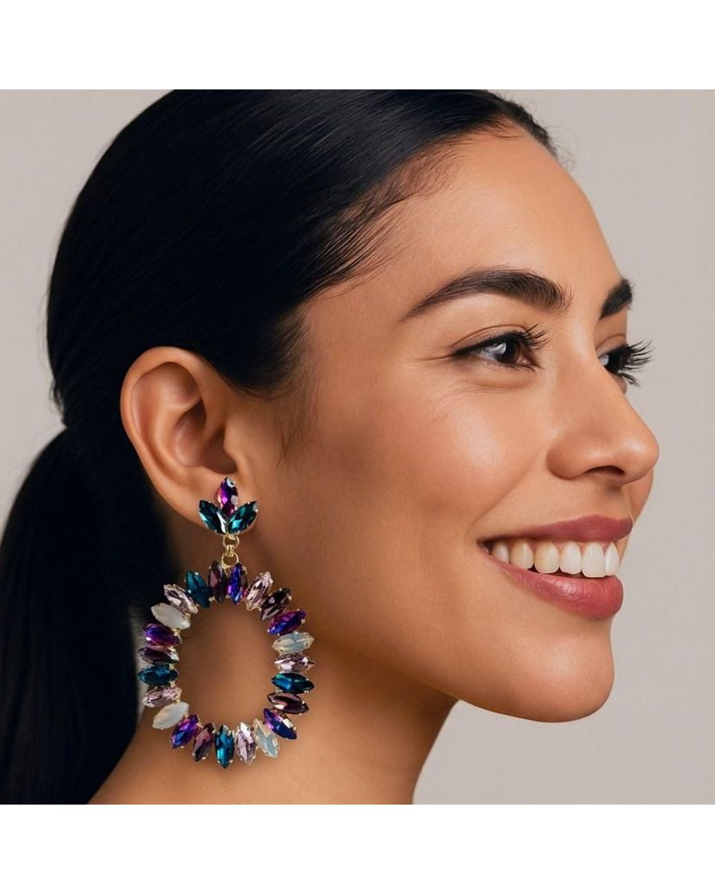 Laura Gray Blue Celest Crystal Hoop Earring