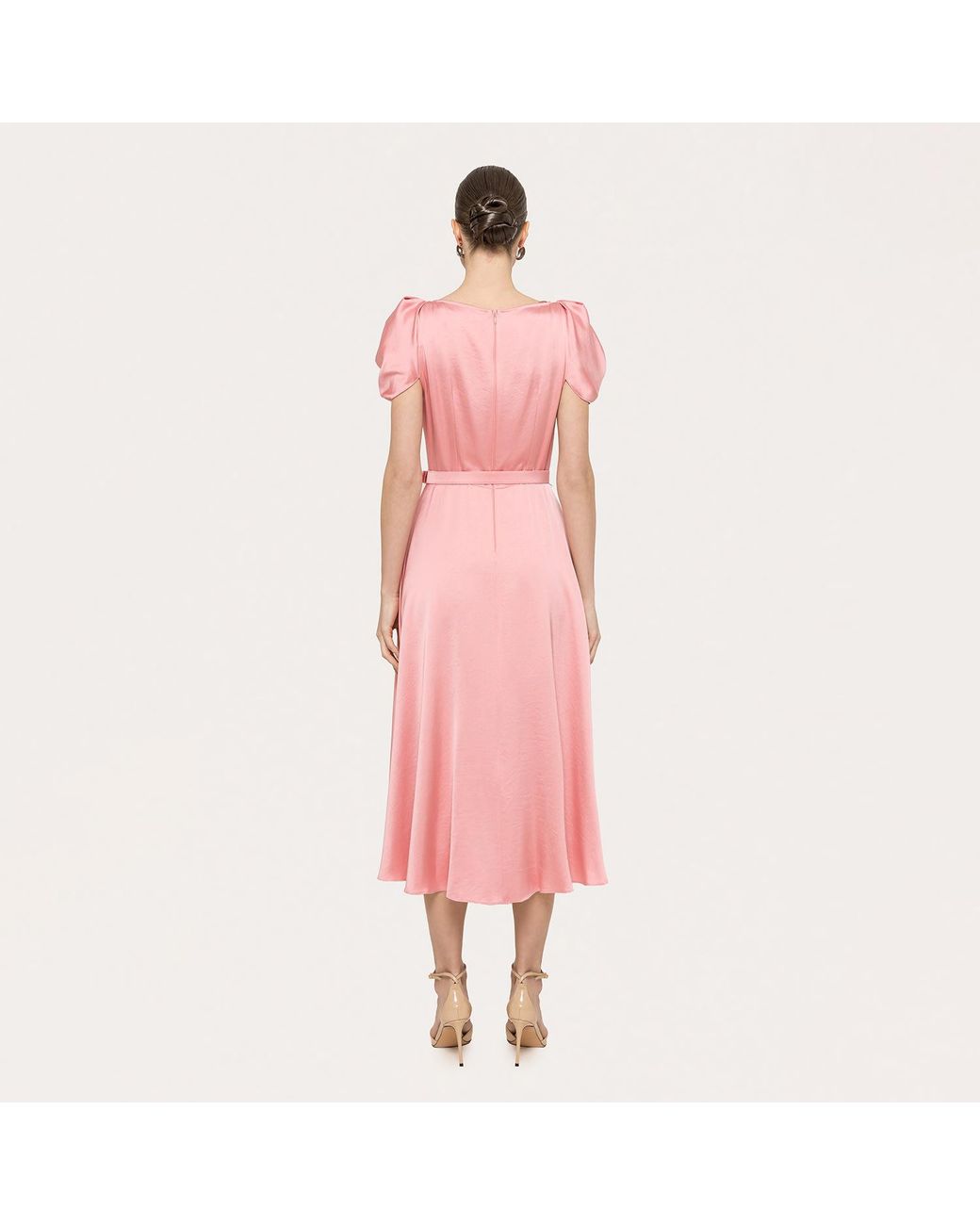 Nissa Pink Belted Viscose Midi Dress