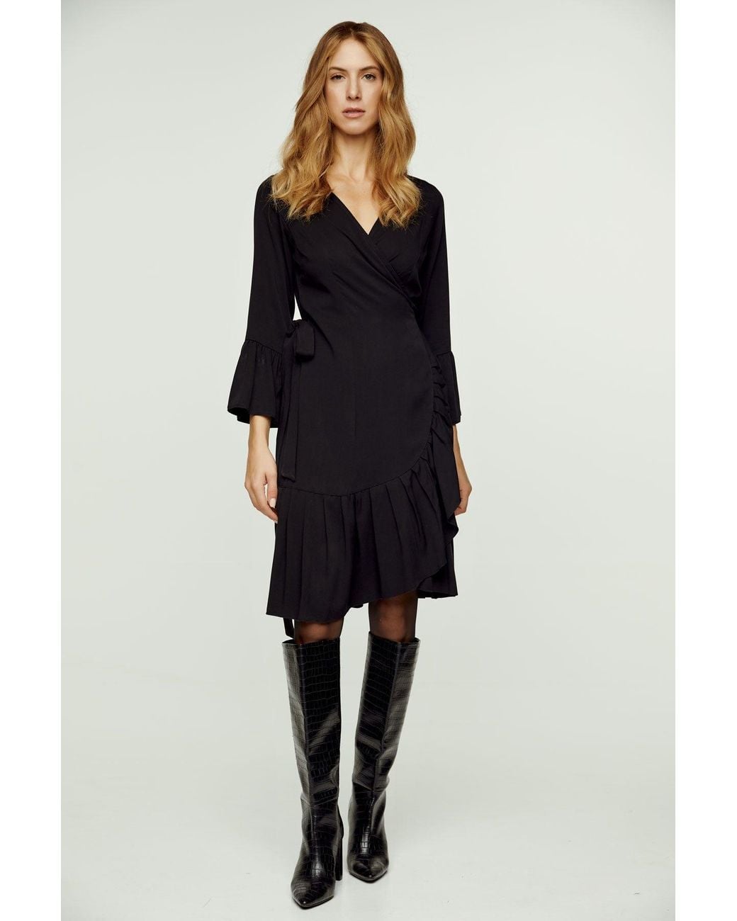 Conquista Blue Wrap Dress Viscose With Bell Sleeves