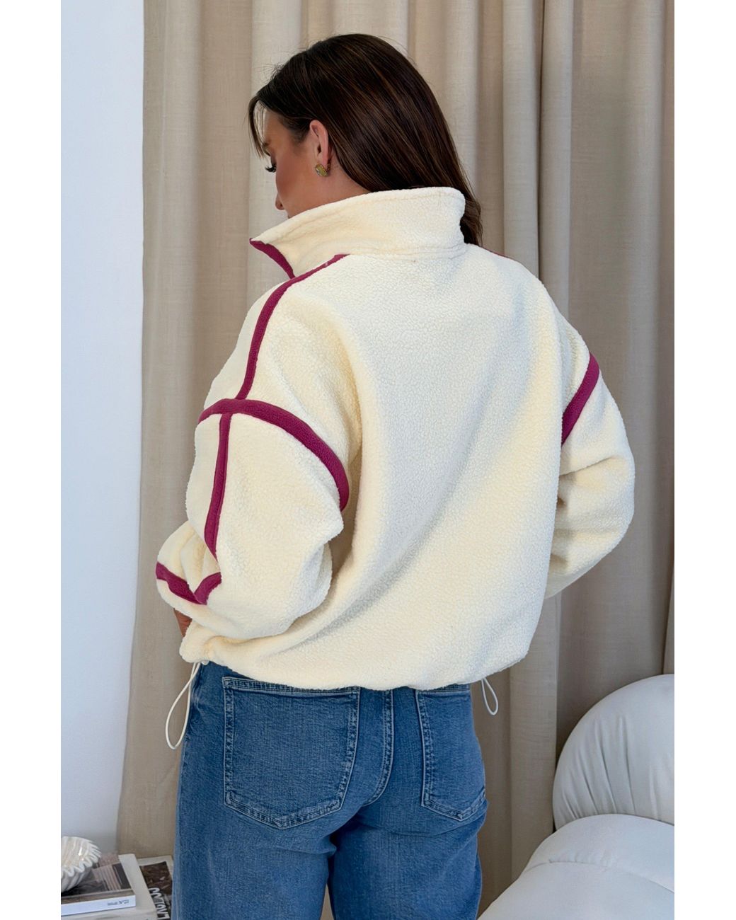 Girl In Mind Pink Lulu Contrast Binding Full Zip Fleece Butter