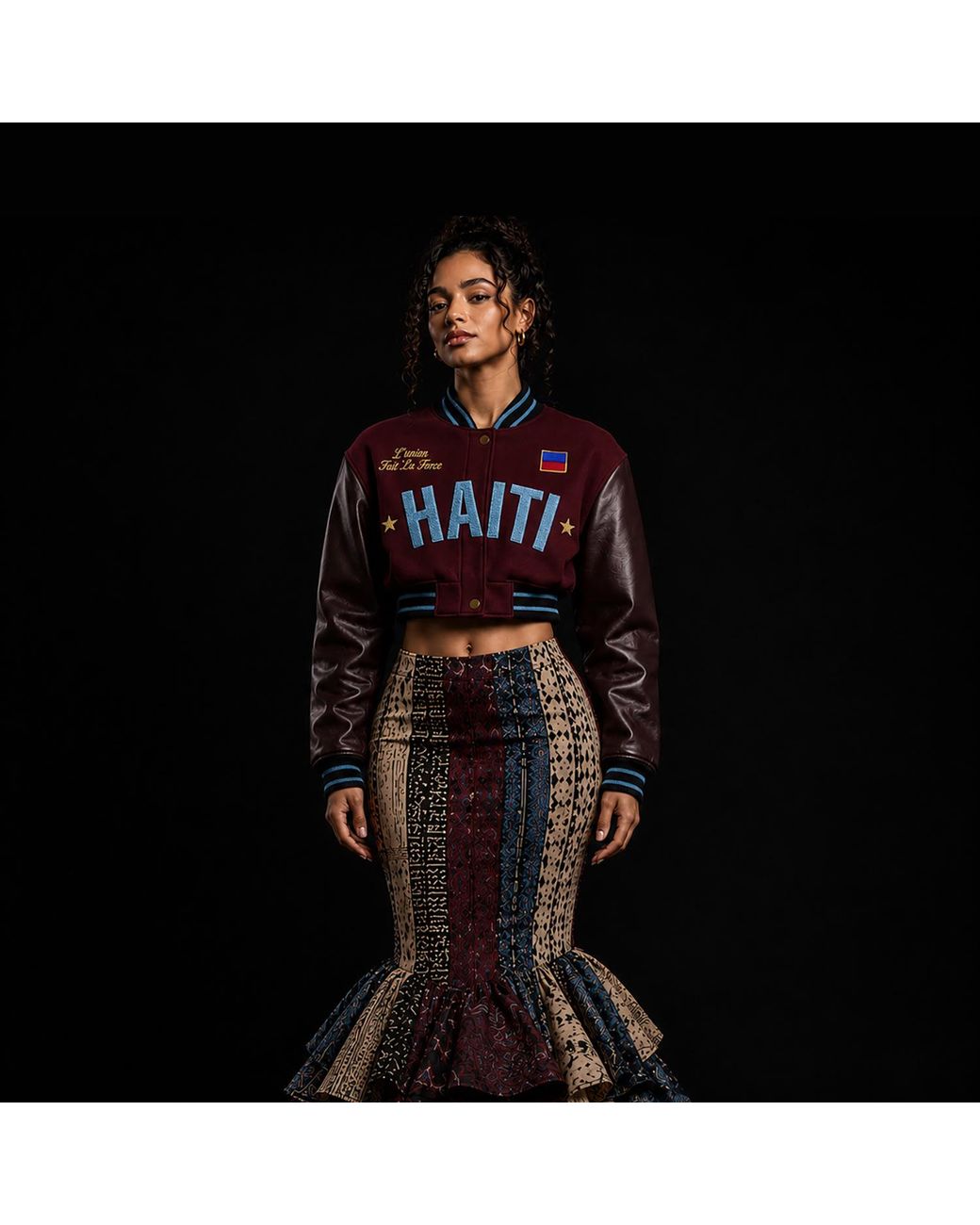 COOL Creative Blue Haiti Cropped Varsity Jacket