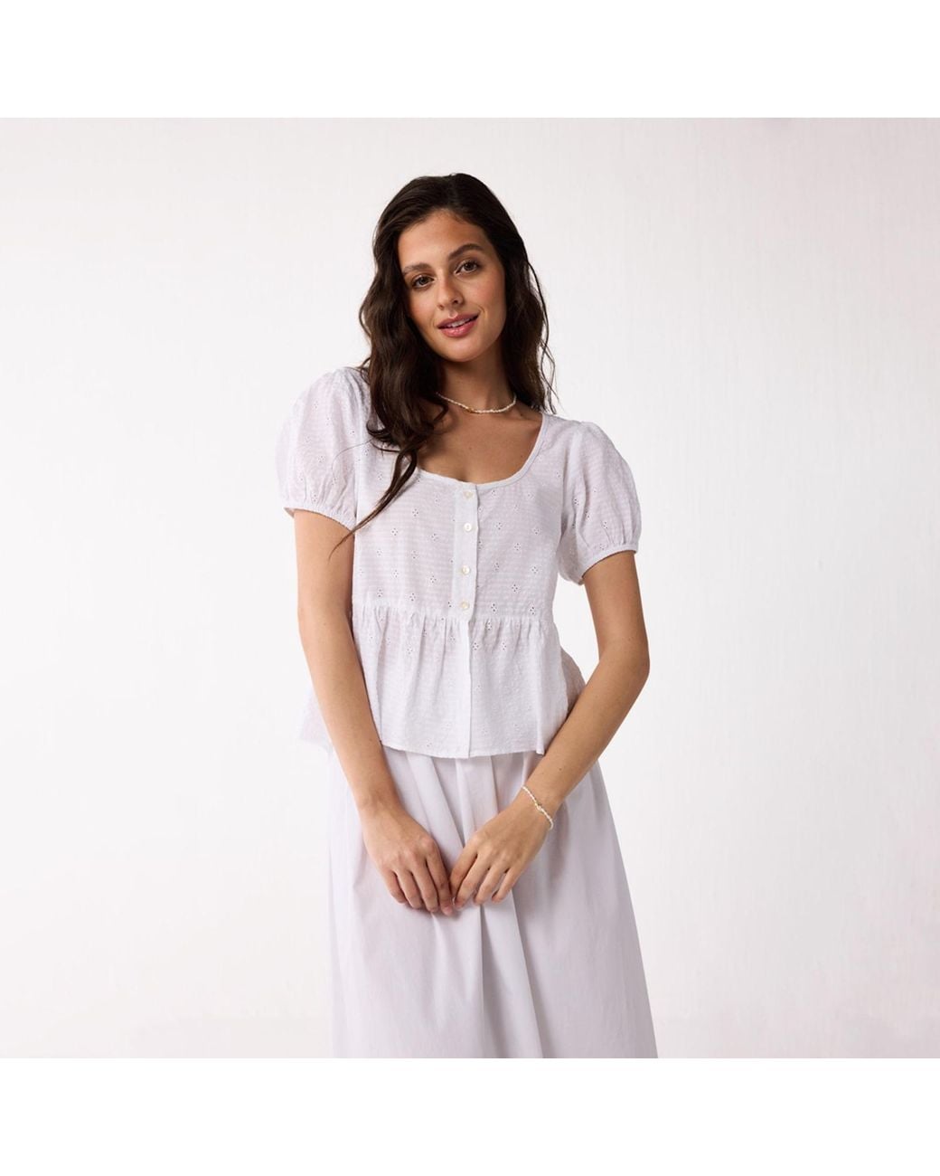 REISTOR Purple Embroidered Peplum Top With Puff Sleeves
