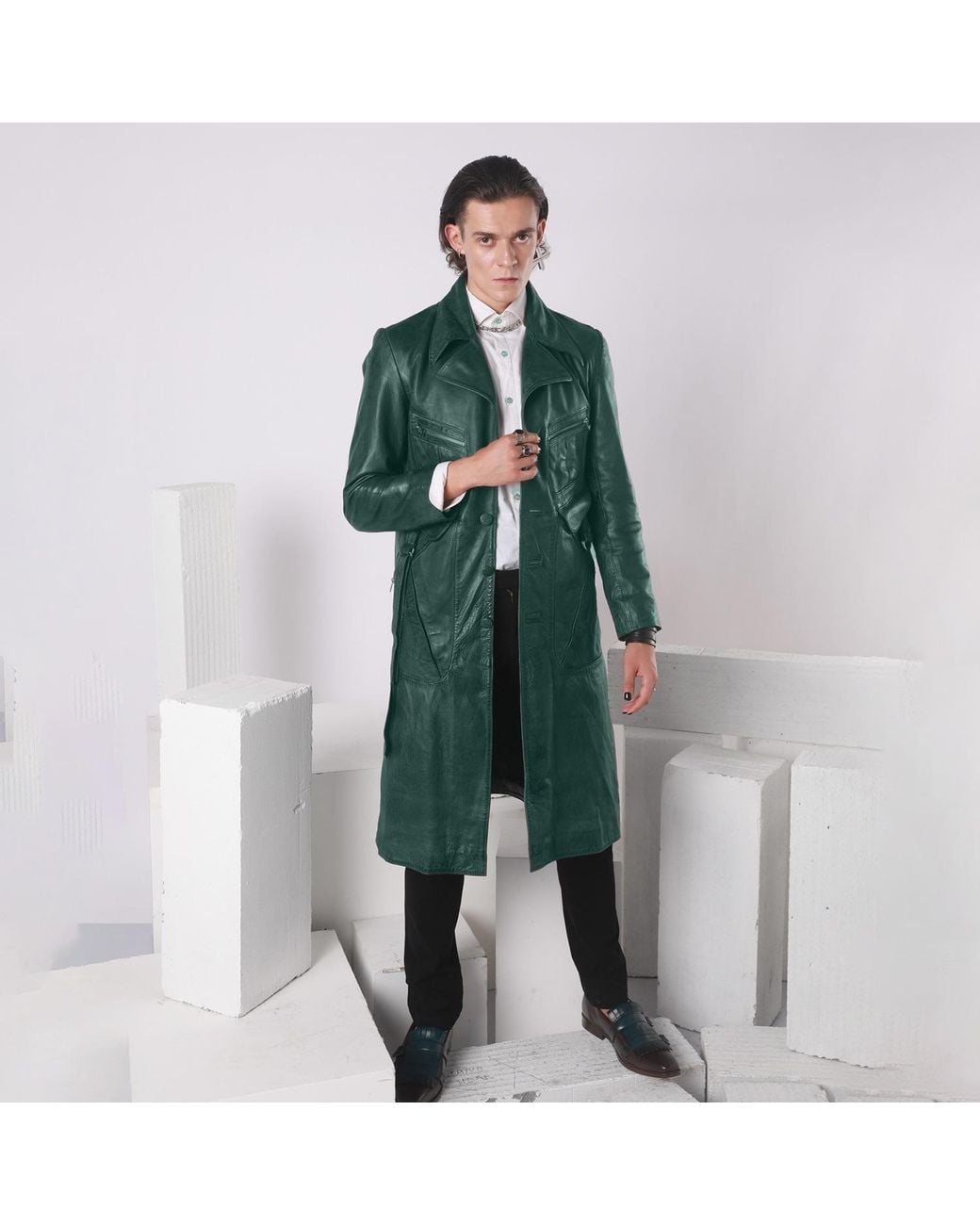 Zasta Studio Green Planet Long Coat Leather Jacket for men