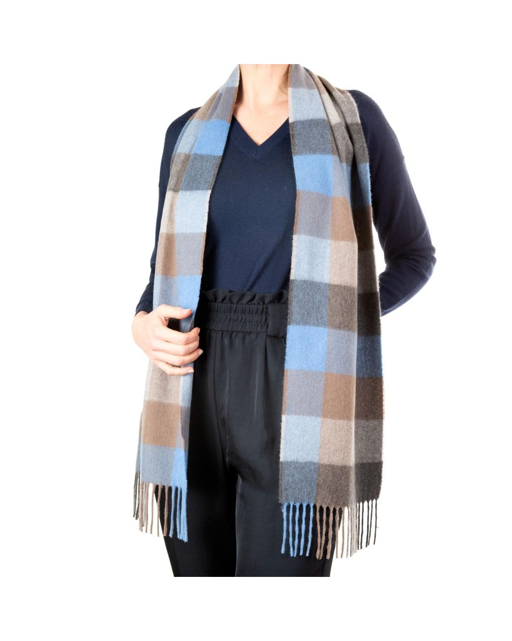 Kinalba Blue Oban Cool Azure Block Cashmere Scarf for men