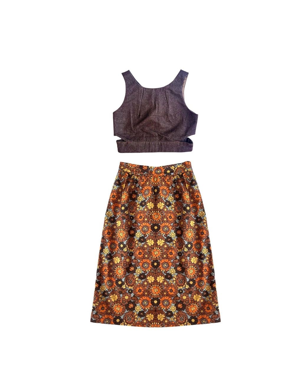 L2R THE LABEL Purple Denim Crop Top With Cut Outs In