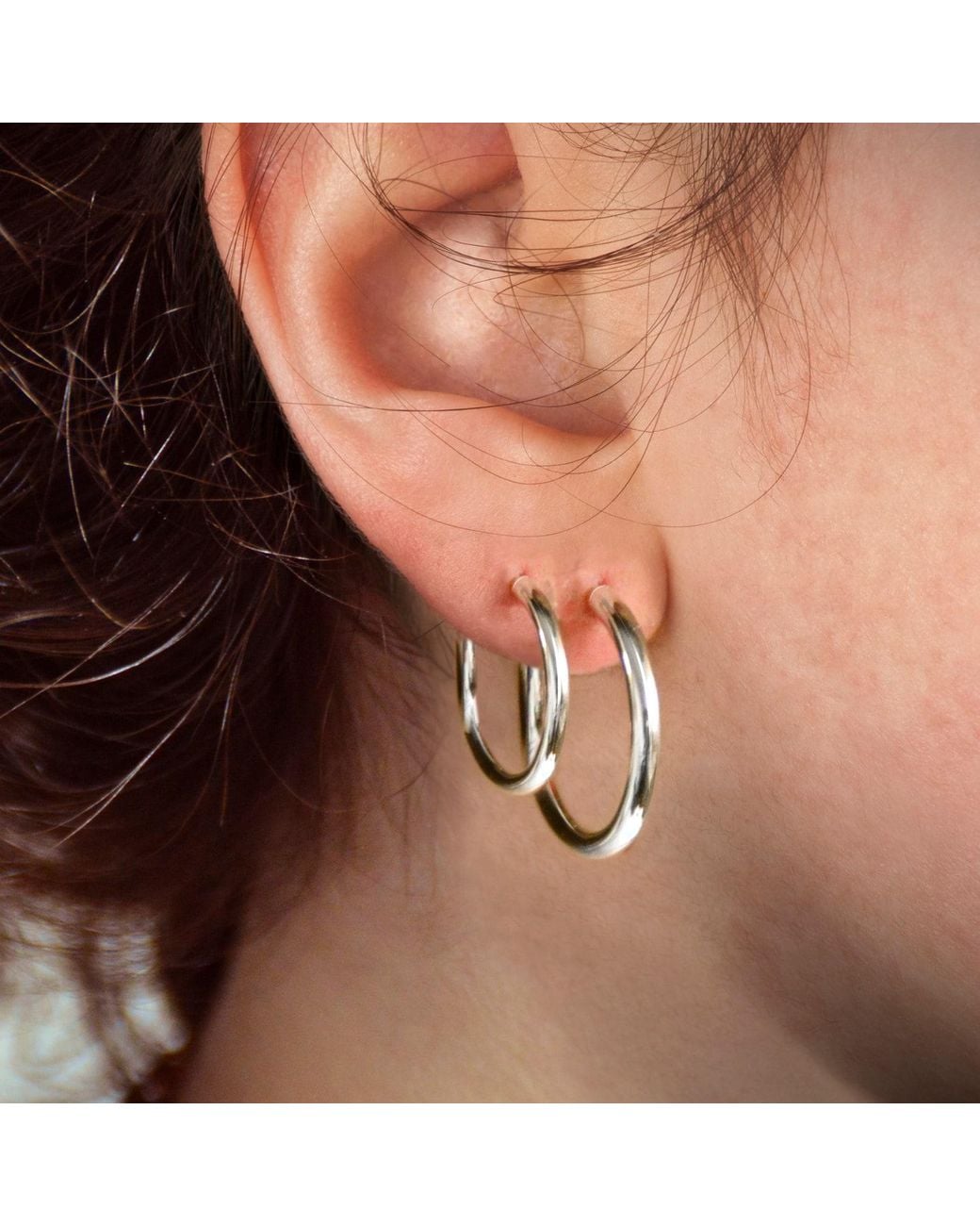 The Jewellery Store London White Plain Open Hoops Stud Earrings