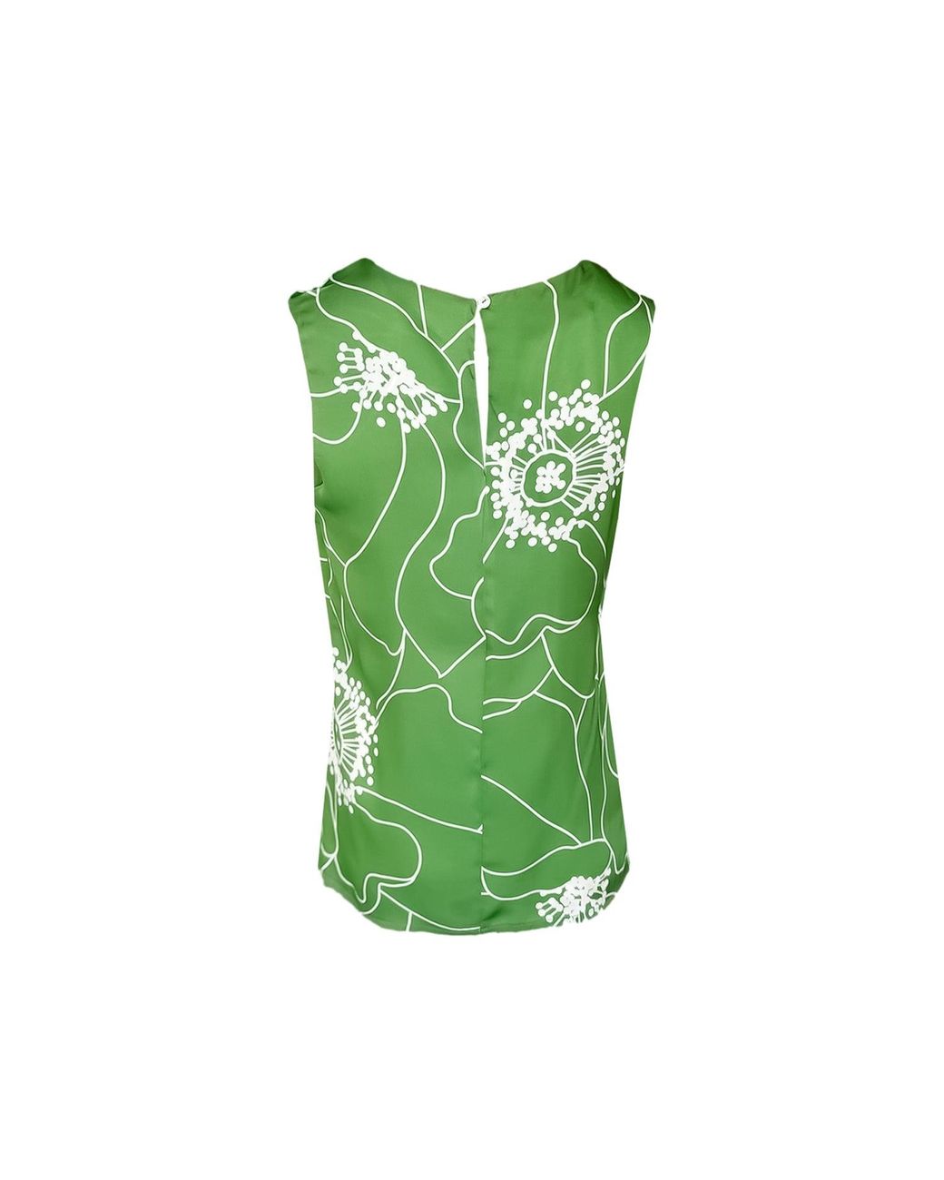 Haris Cotton Green Sleeveless Printed Satin Top Peonies