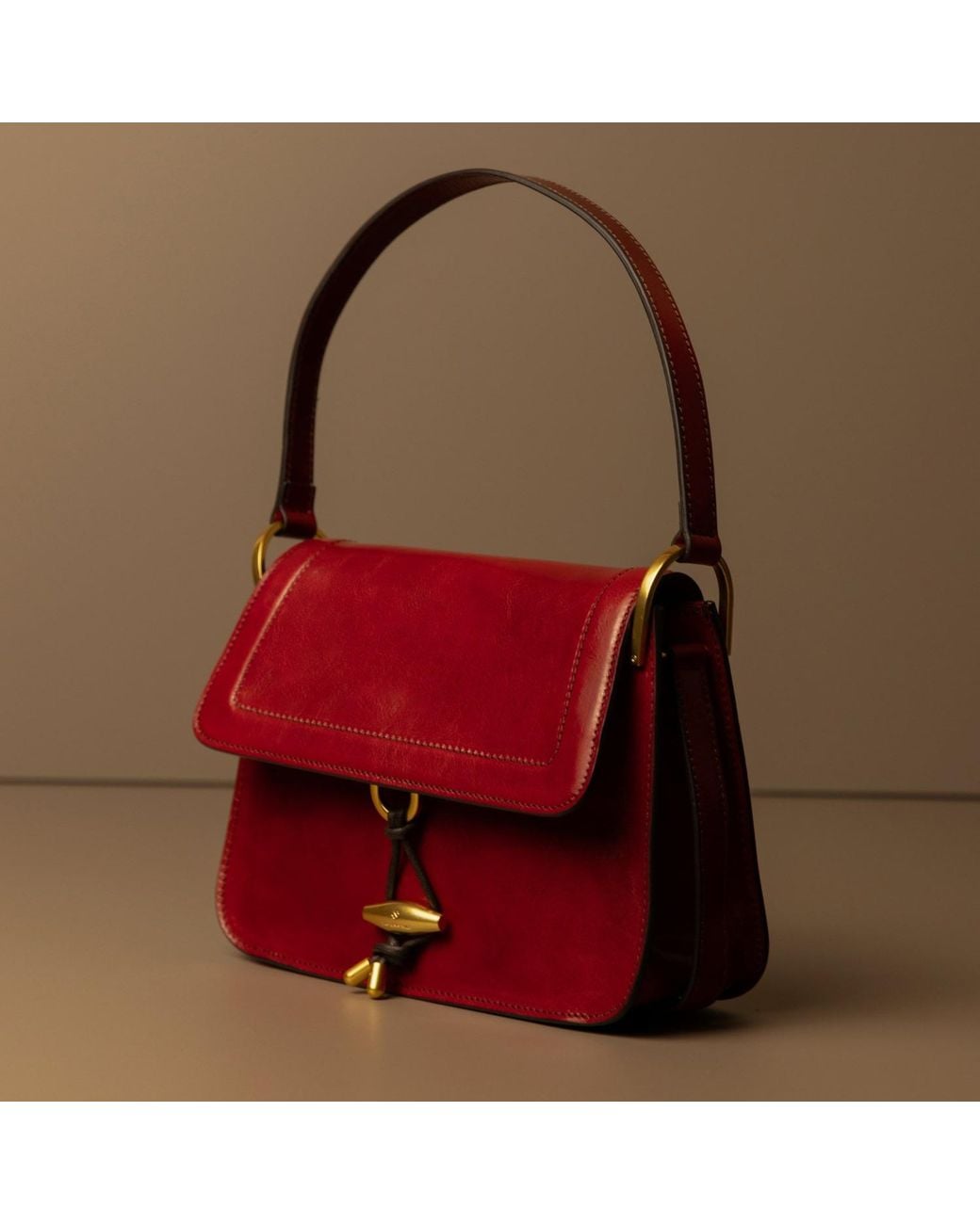 Time Resistance Red Leather Flap Bag For
