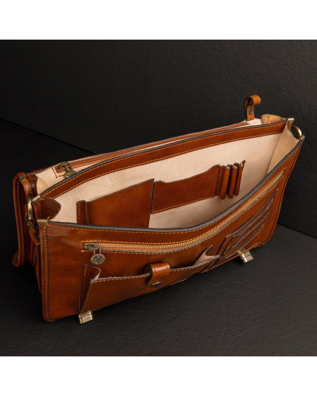 Time Resistance Brown Leather Briefcase Laptop Bag for men
