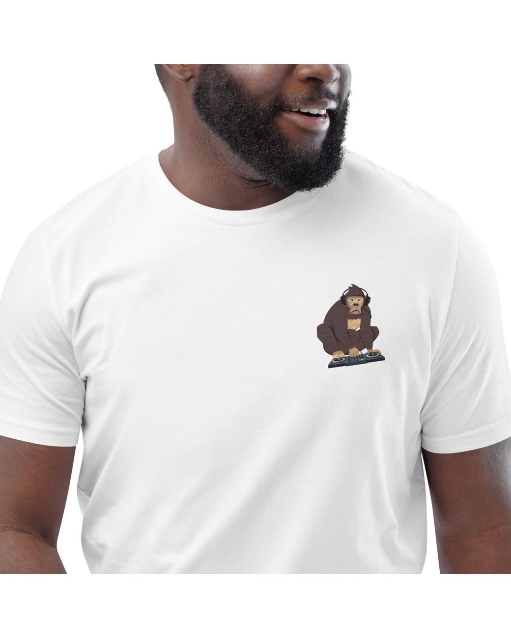 Anchor and Crew White D J Monkey Organic Cotton Embroidered T-Shirt for men