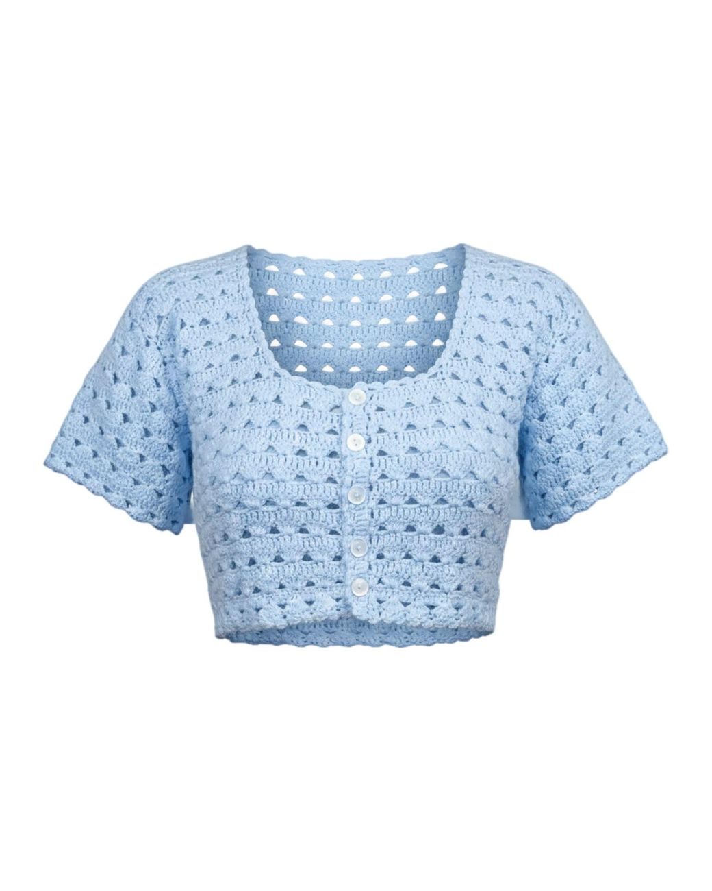Ana Chic Blue Baby Openwork Handmade Crochet Top