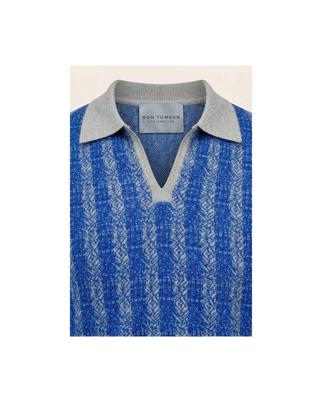 Ron Tomson Blue Textured Knit Polo Shirt for men