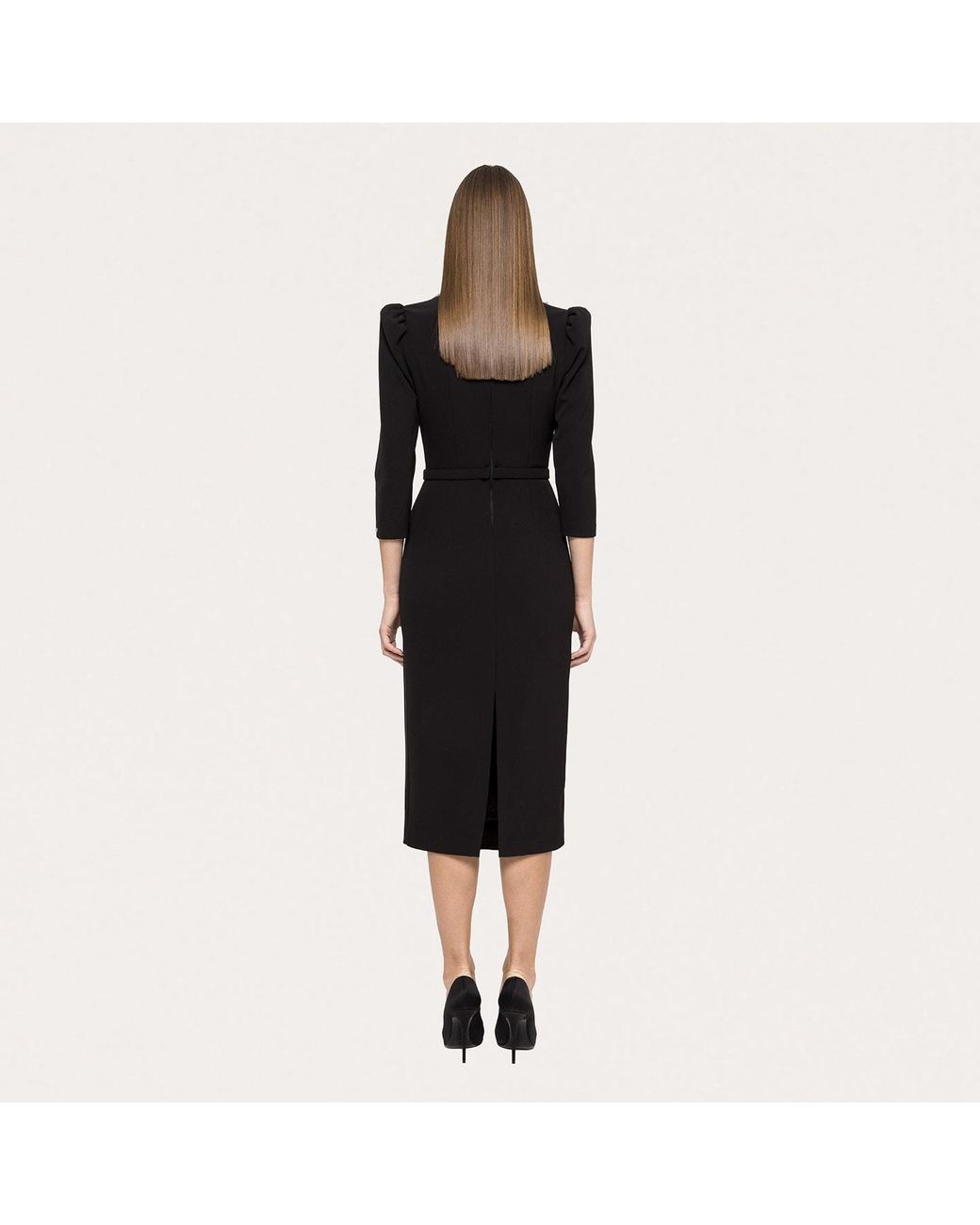 Nissa Black Belted Midi Dress
