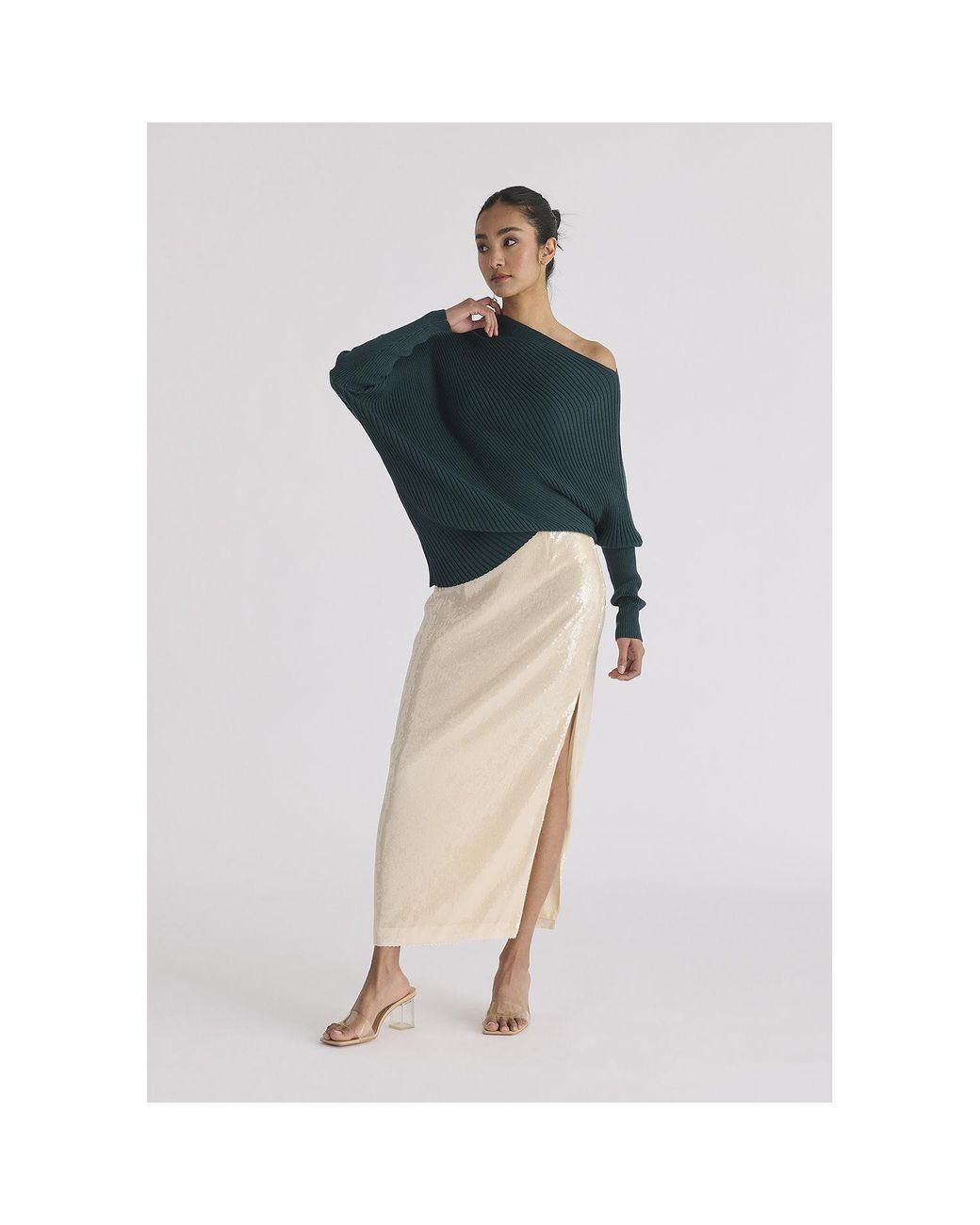 Paisie Green Draped Knitted Jumper