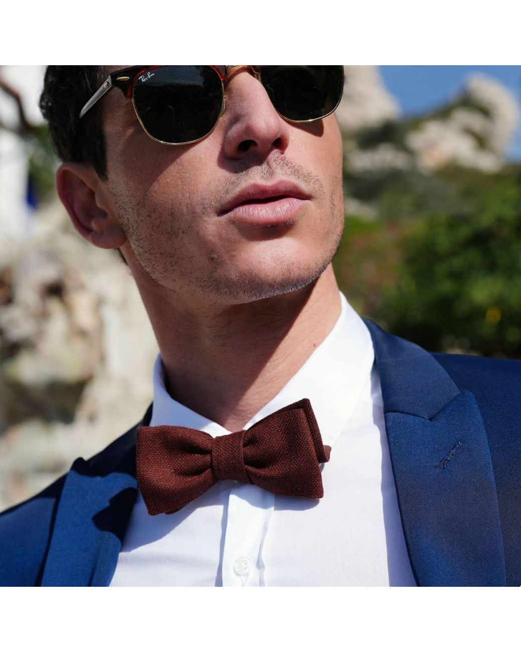 LE COLONEL Red Neutrals Moka Italian Wool Bow Tie for men