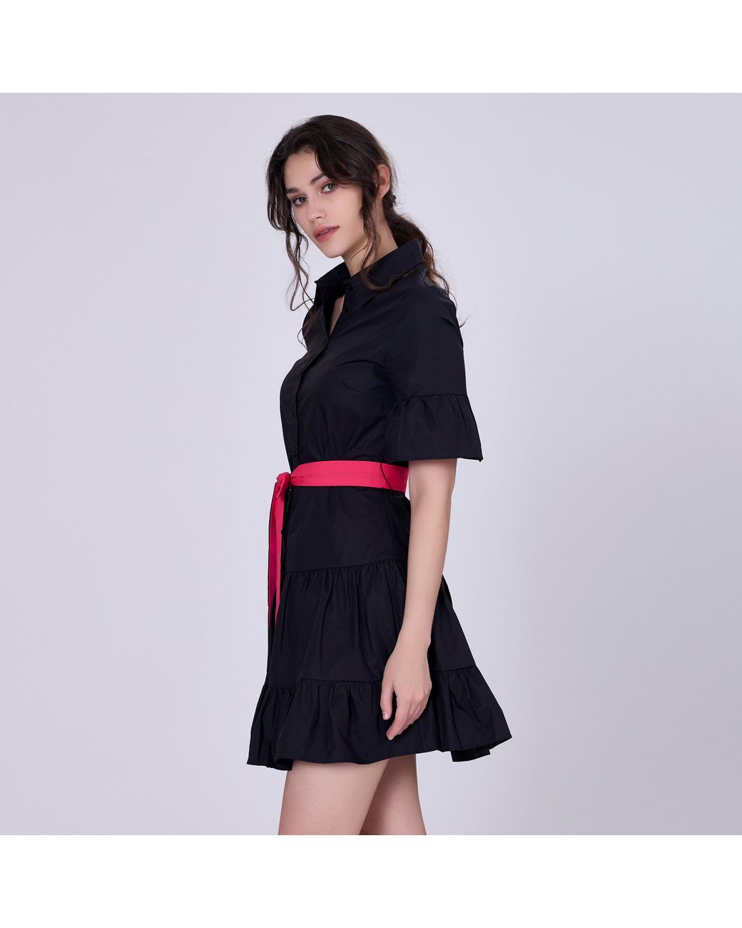 Smart and Joy Black Skater Cotton Ruffle Dress