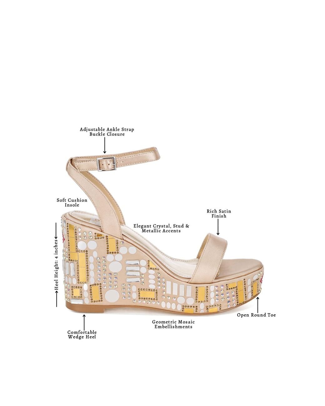 Rag & Co Black Metropolis Mosaic Embellished Wedge Party Sandals