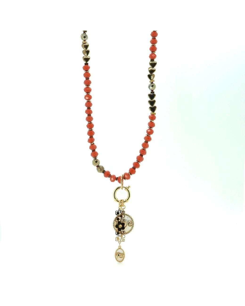 Ebru Jewelry Metallic Journey Of Love Mom Pendant Beaded Necklace