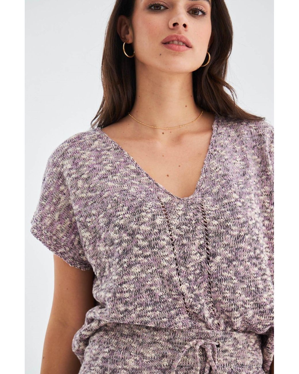 Peraluna Purple Renge Knitted Blouse & Shorts Matching Set