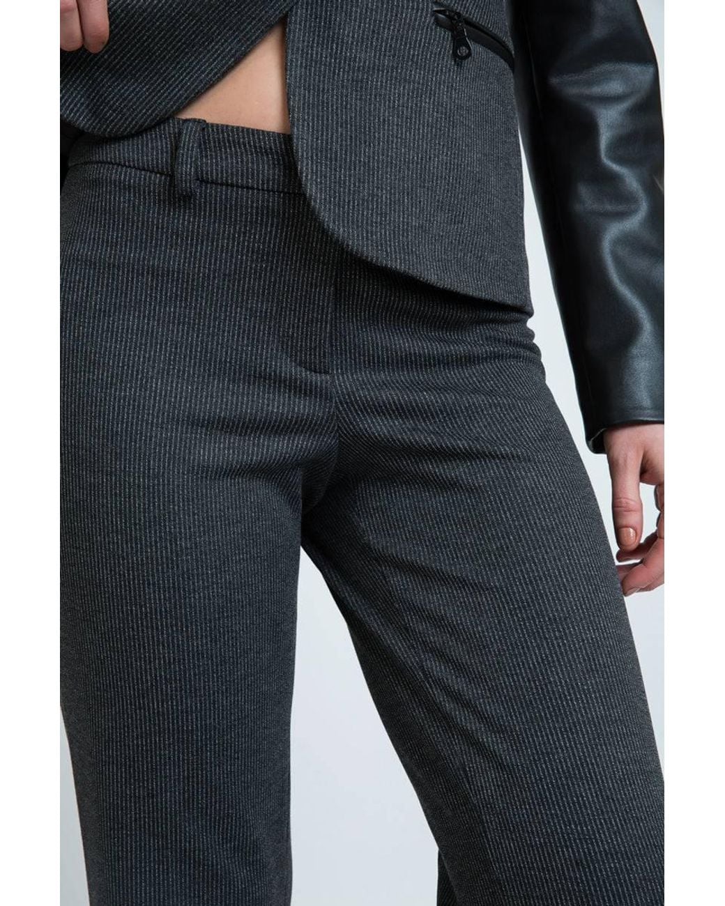 Conquista Gray Mid Rise Straight Striped Trousers