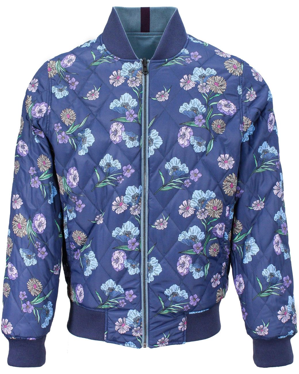 Lords of Harlech Blue Ron Spaced Floral Reversible Bomber Jacket for men