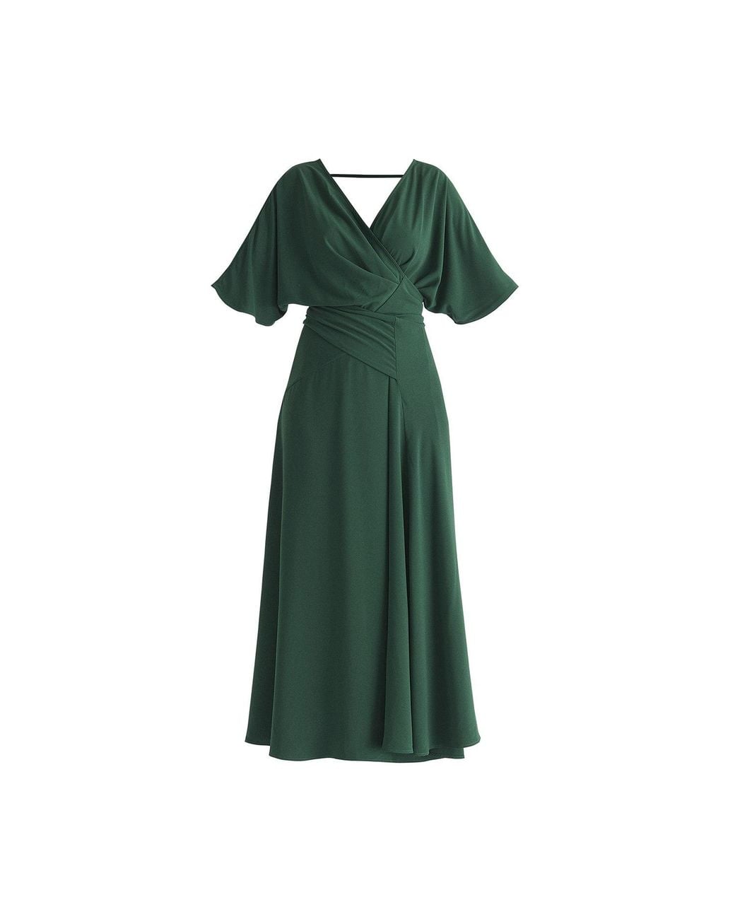 Paisie Green Flare Sleeves Maxi Wrap Dress