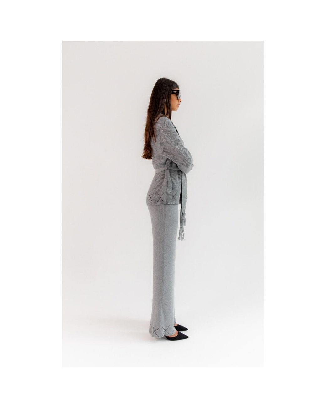 Ren Cordeza Gray Hand Embroidered Knit Cardigan