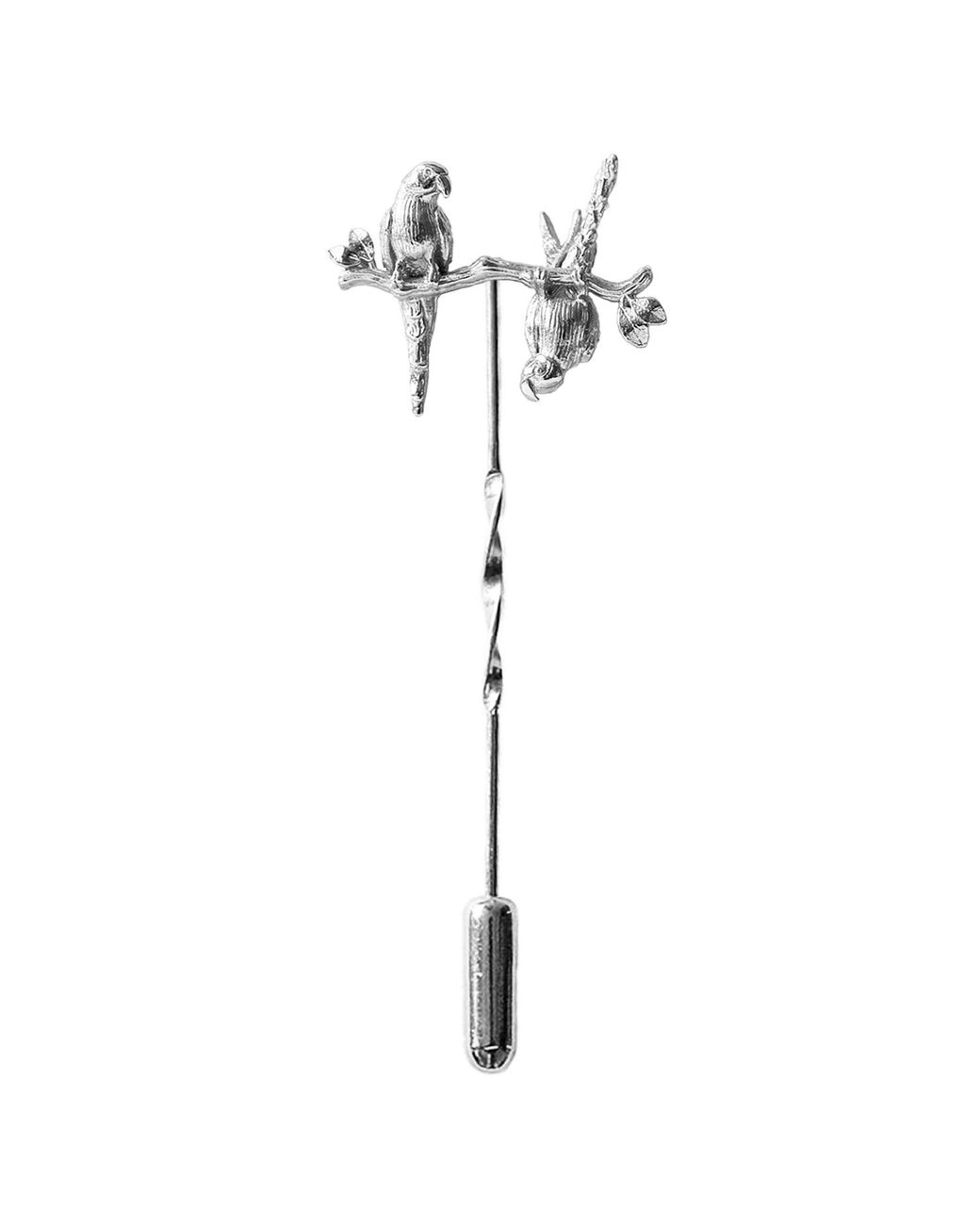 Lee Renee Metallic Parakeet Tie Pin – Two Friends On A Branch – for men