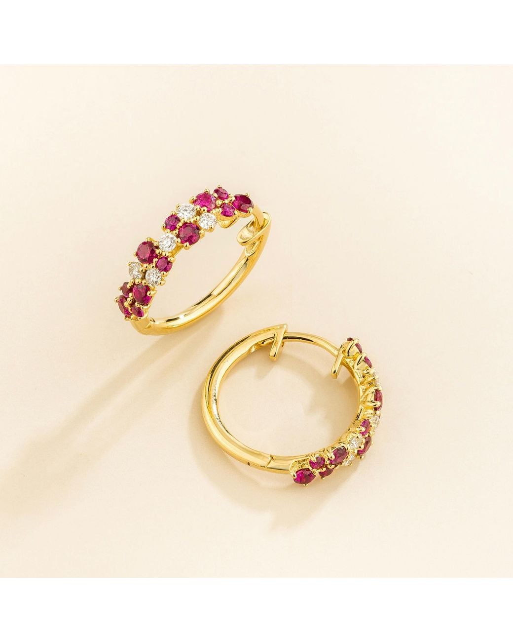 Juvetti Metallic Starry Huggie Earrings Set With Ruby & Diamond